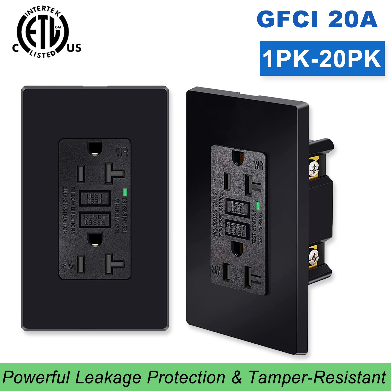 1PK-20PK GFCI Outlets 20A Powerful Leakage Protection Safety Receptacle Plug Tamper Resistant TR WR Plate With LED Light Socket