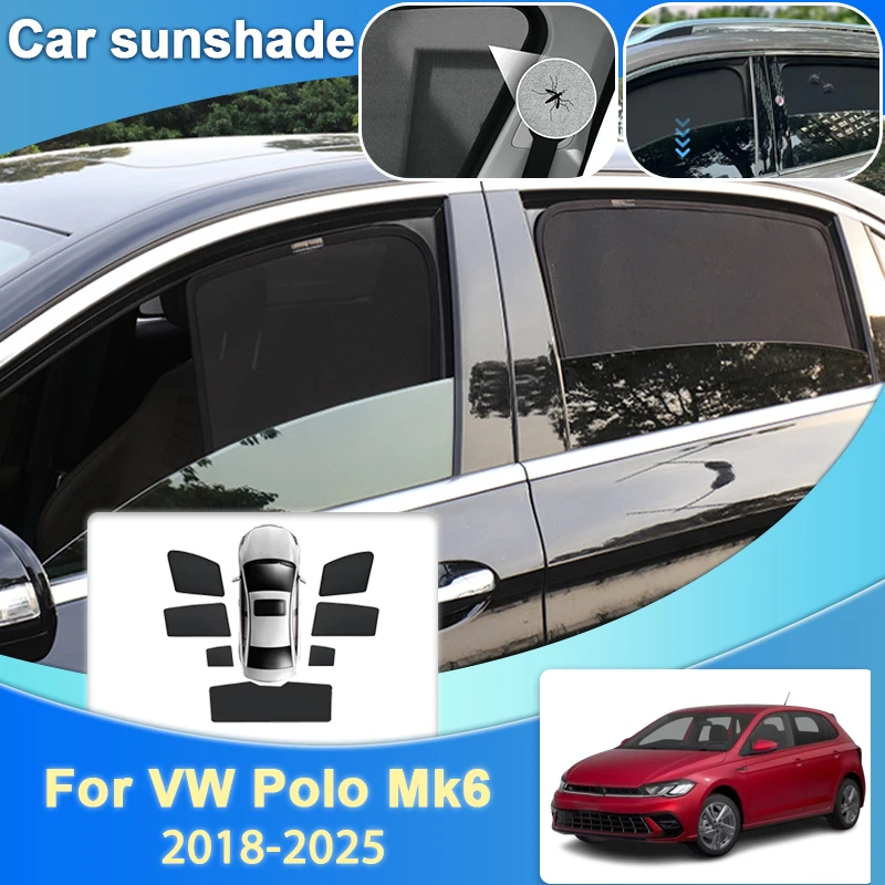 

For Volkswagen VW Polo Mk6 Hatchback 2018-2025 Car Mesh Visor Heat Insulation Shade Sun Protection Magnetic SunShade Car Anti-UV