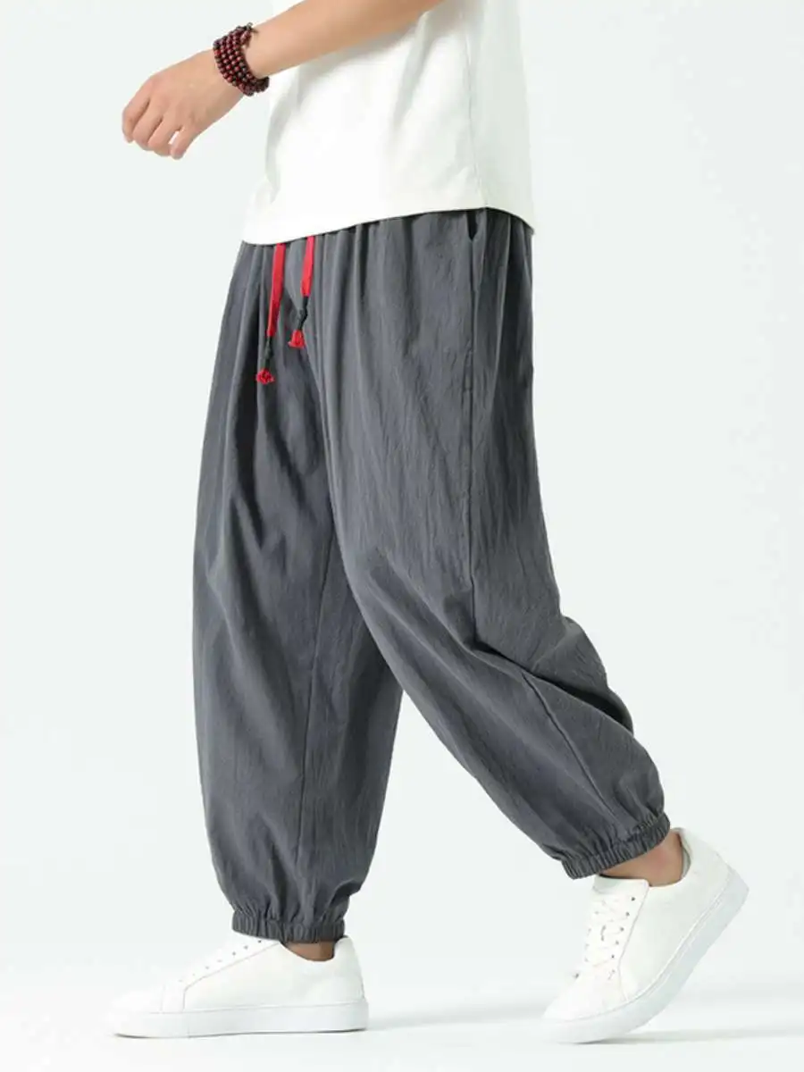 

Новые летние мужские свободные брюки из хлопка и льна, модные повседневные брюки свободного кроя, удобные, дышащие, для ежедневной носки