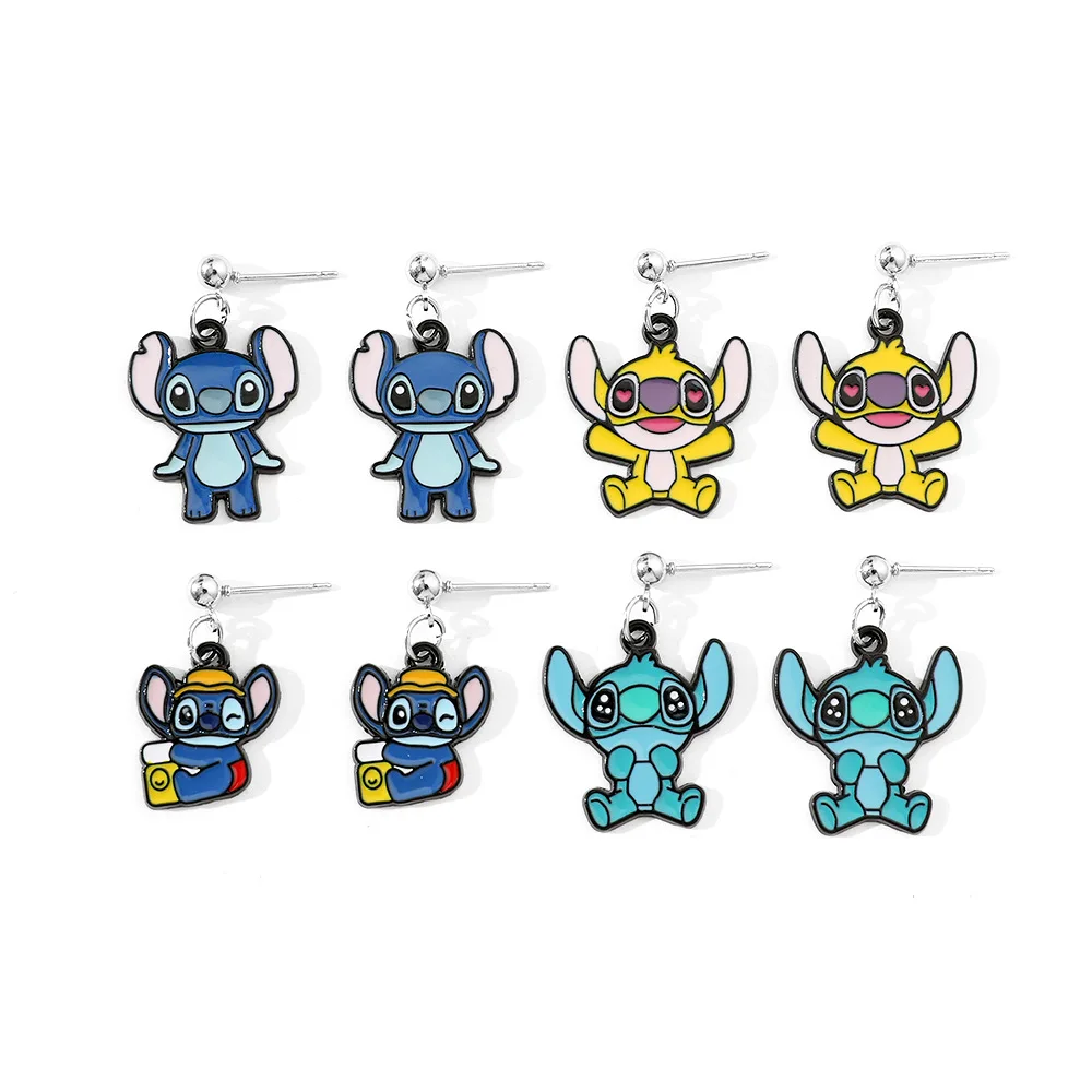 

MINISO Cartoon Lilo & Stitch Ear Pendants Kawaii Stitch Metal Earring Delicate Female Jewelry Accessories Girl Cute Earrings