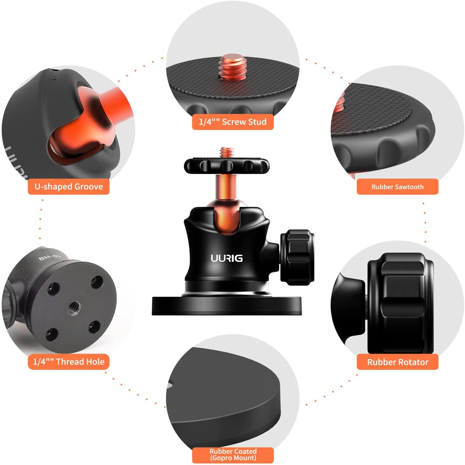 Uurig stronge ímã de montagem para gopro hero 9 preto 8/7/6/5 metal poderoso carro sucção com ballhead e 1/4 parafuso para go pro