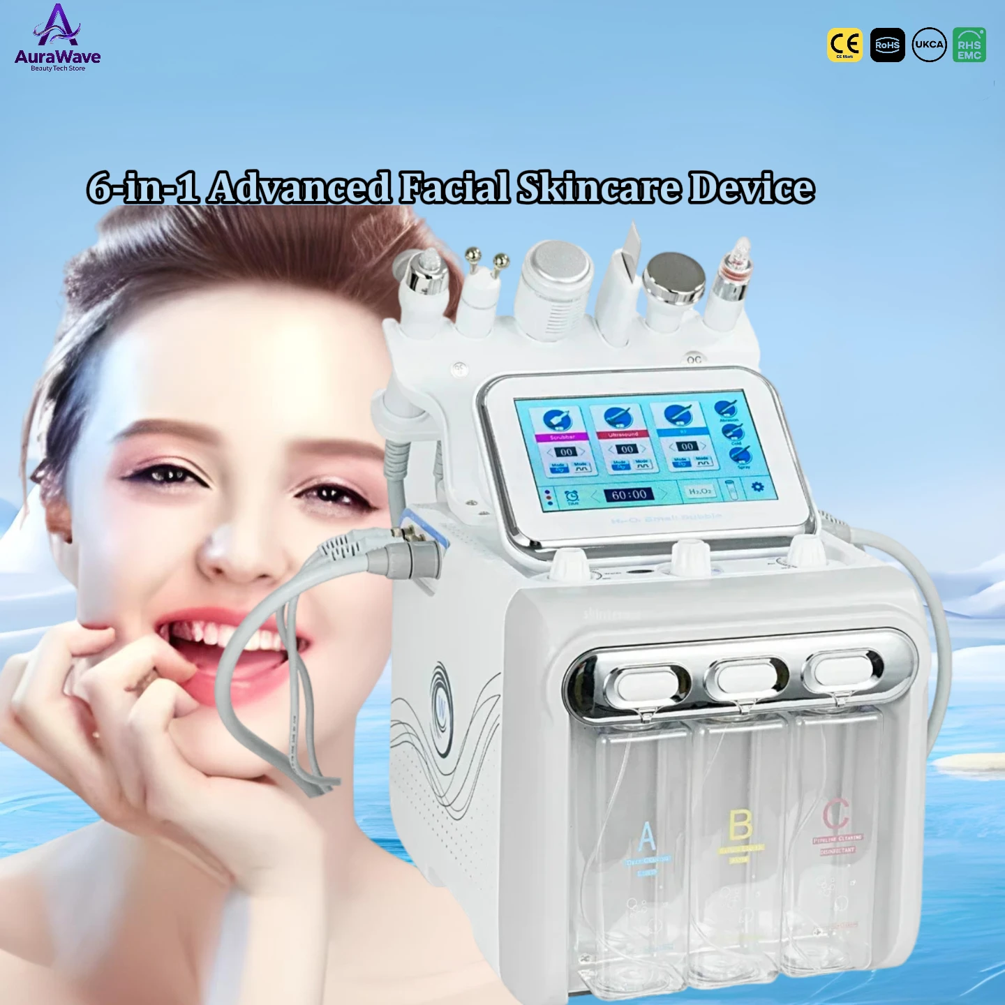 

6in1 Hydro Dermabrasion Device Deep Cleans Skin Hydrates Lifts and Rejuvenates Portable Water Oxygen Jet Facial Diamond Peeling