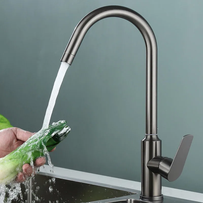 

Утолщенный большой изогнутый кухонный смеситель из нержавеющей стали с одной ручкой, смеситель для горячей и холодной воды, смеситель для ванной комнаты