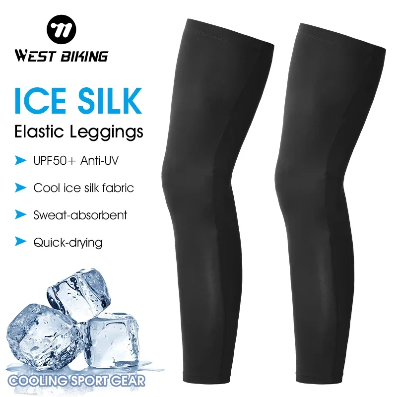 WEST BIKING Summer Cycling Running Legs Sleeve Ice Silk UV Protection Compression Non-Slip Leg Warmer Cooling Sport Gear