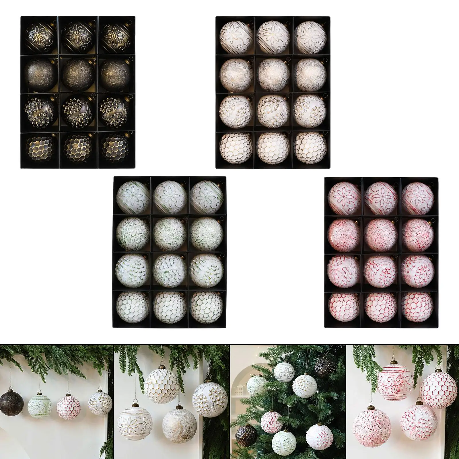 

Antique Style Christmas Ball Ornaments Shatterproof 8cm Hanging Plastic Decorations for Tree and Party Setup