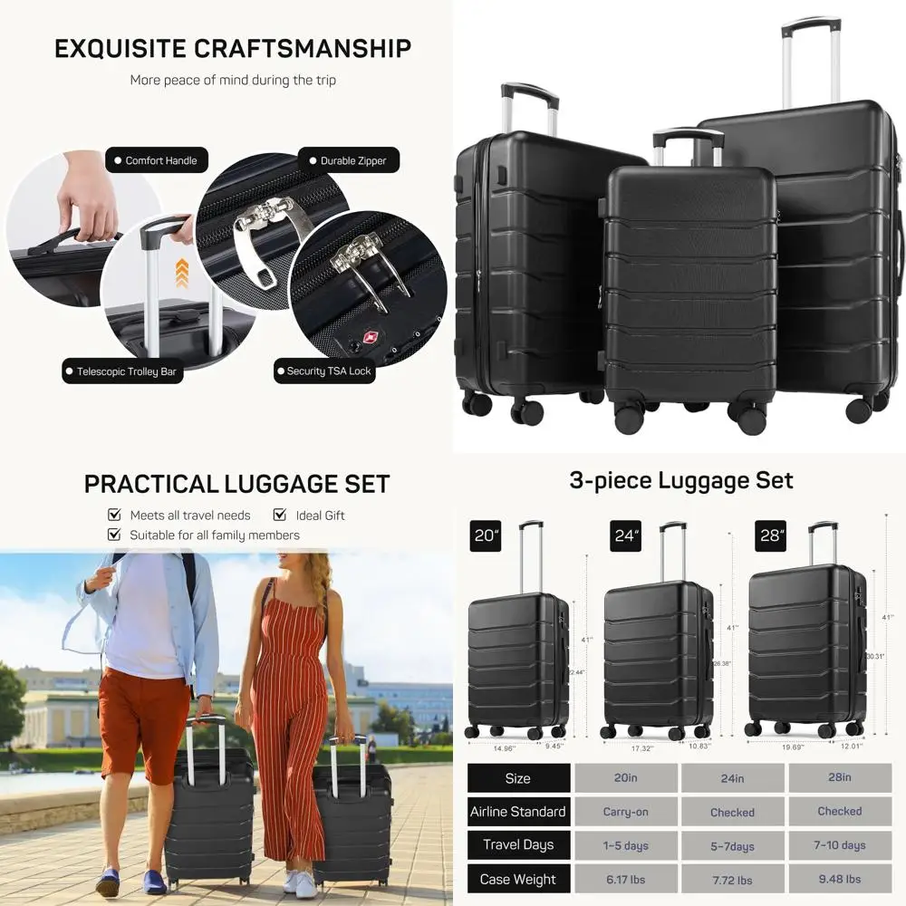 

Expandable Hard Shell Spinner Luggage Set with TSA Lock - Black (20/24/28)