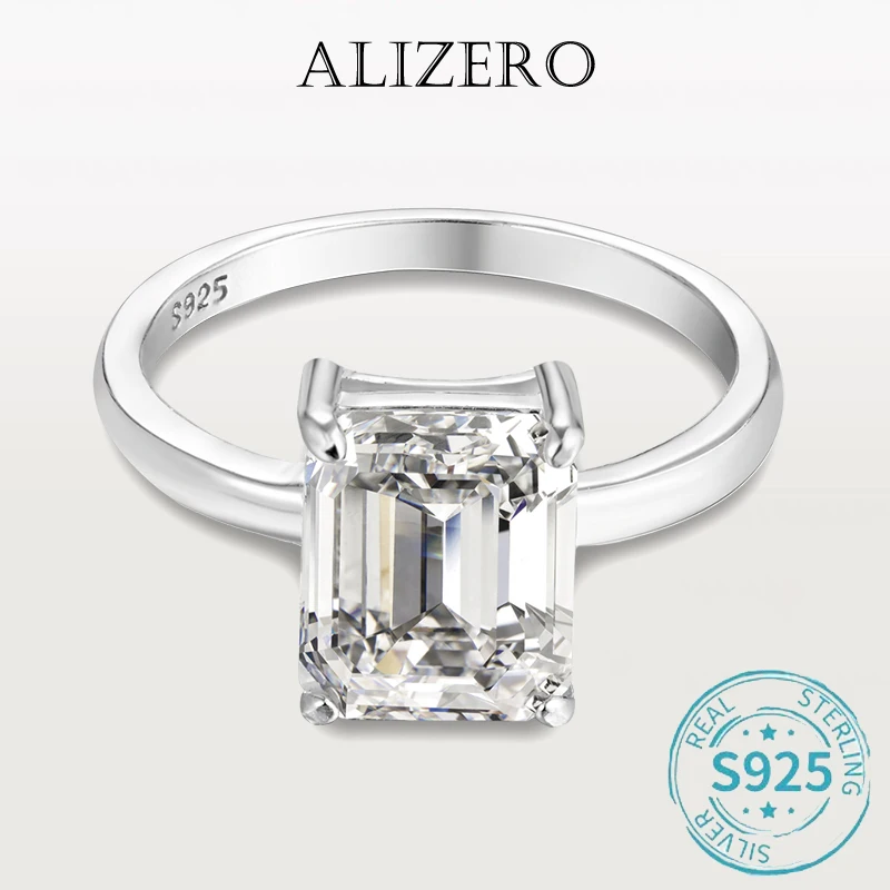 

ALIZERO 4ct Moissanite Ring Emearld Cut D Color VVS1 925 Sterling Sliver Plated 18k White Gold Diamond Rings for Women Wedding