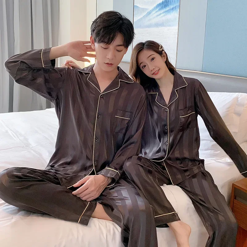 زوجين منامة الربيع والخريف الحرير الجليد طويلة الأكمام السراويل الطويلة رقيقة الراقية حجم كبير 100 كجم الرجال والنساء المتسكعون مجموعات #4