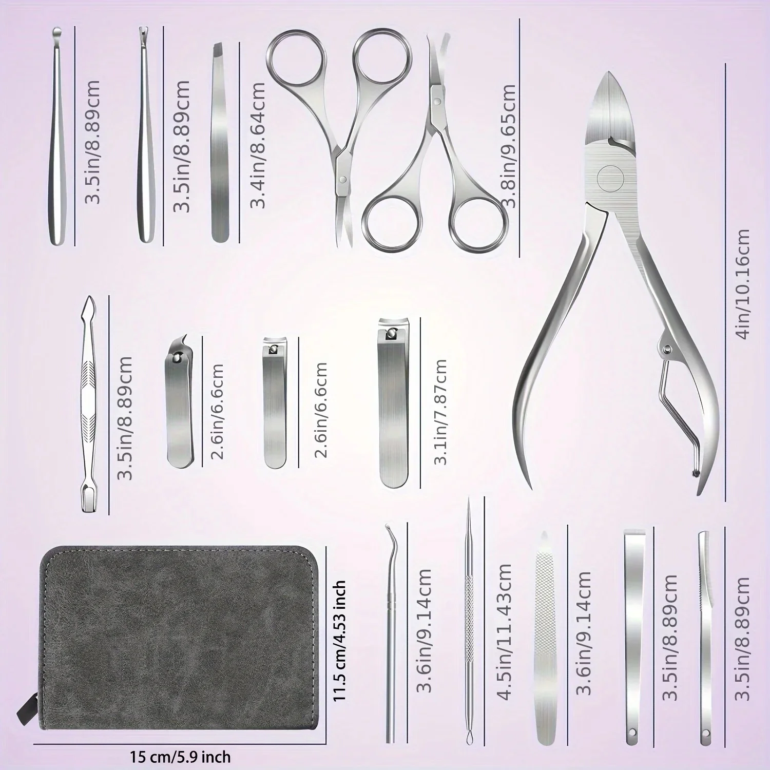 15 pieces of stainless steel nail clippers, trimming and beauty sets, decoration nail clippers, foot clippers, tweezers, nail cl