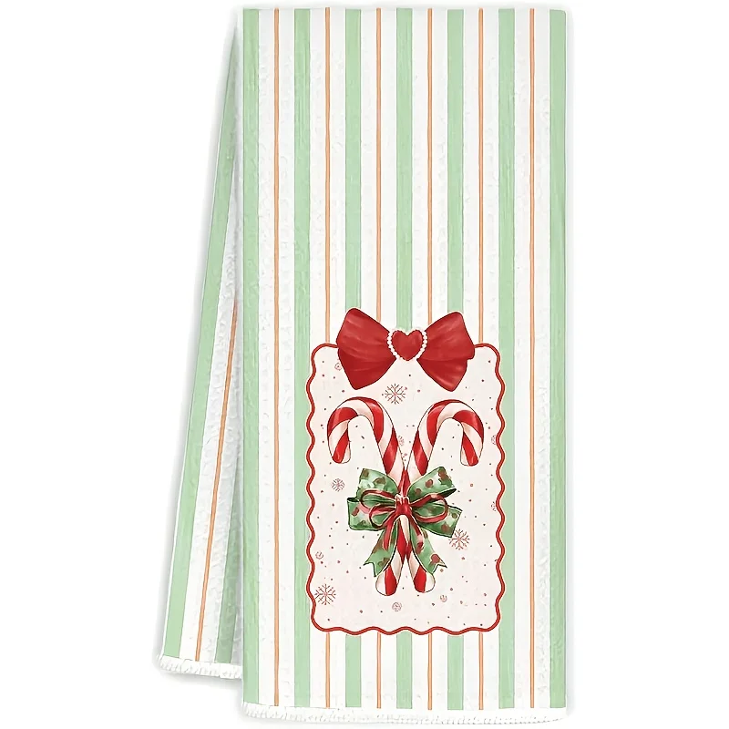 1 Pack of Red Bow Christmas Cane Candy Kitchen Towels