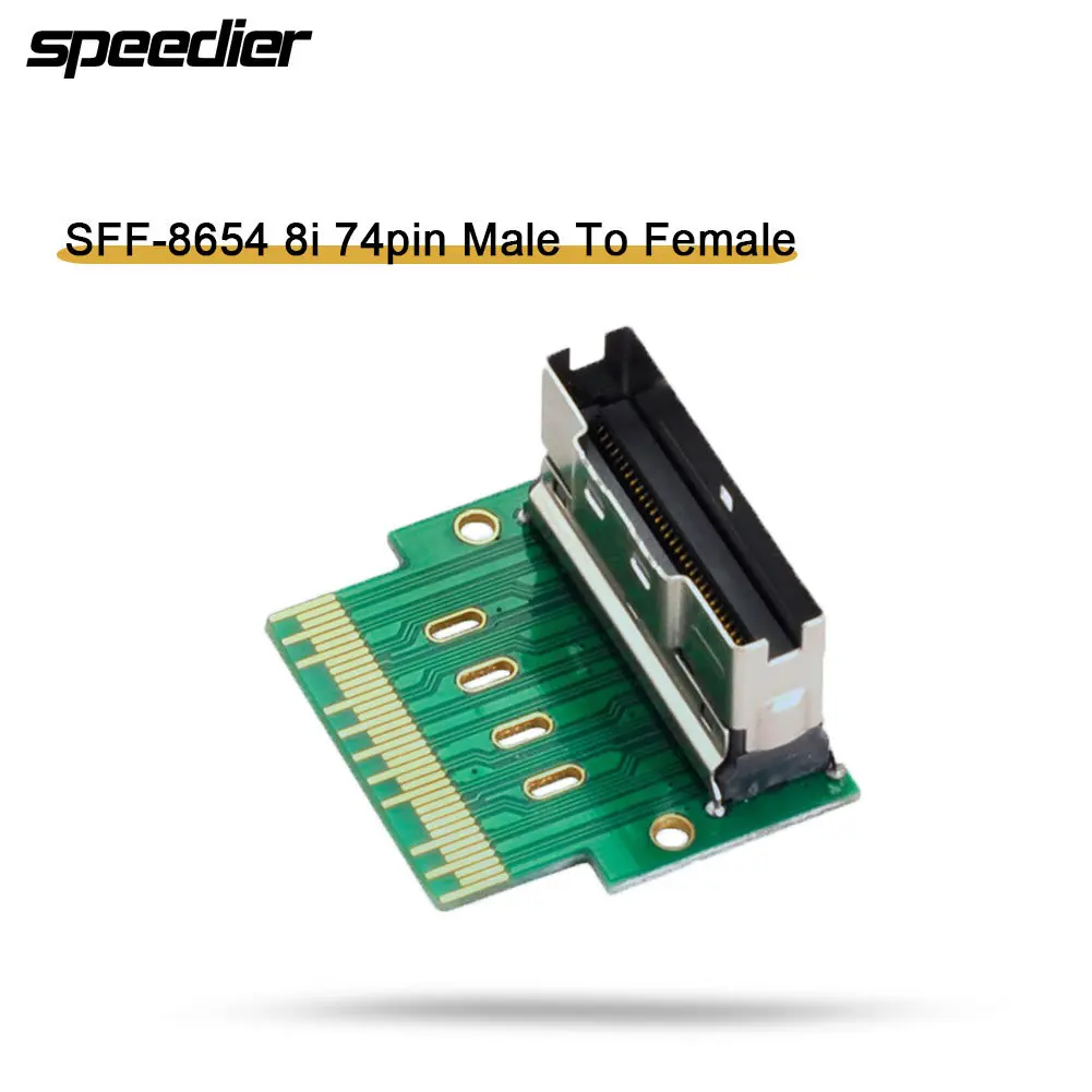 

PCI-E Slimline SAS 4.0 SFF-8654 8i 74pin To SFF-8654 74pin Male To Female Extender Adapter Angled Test Tools