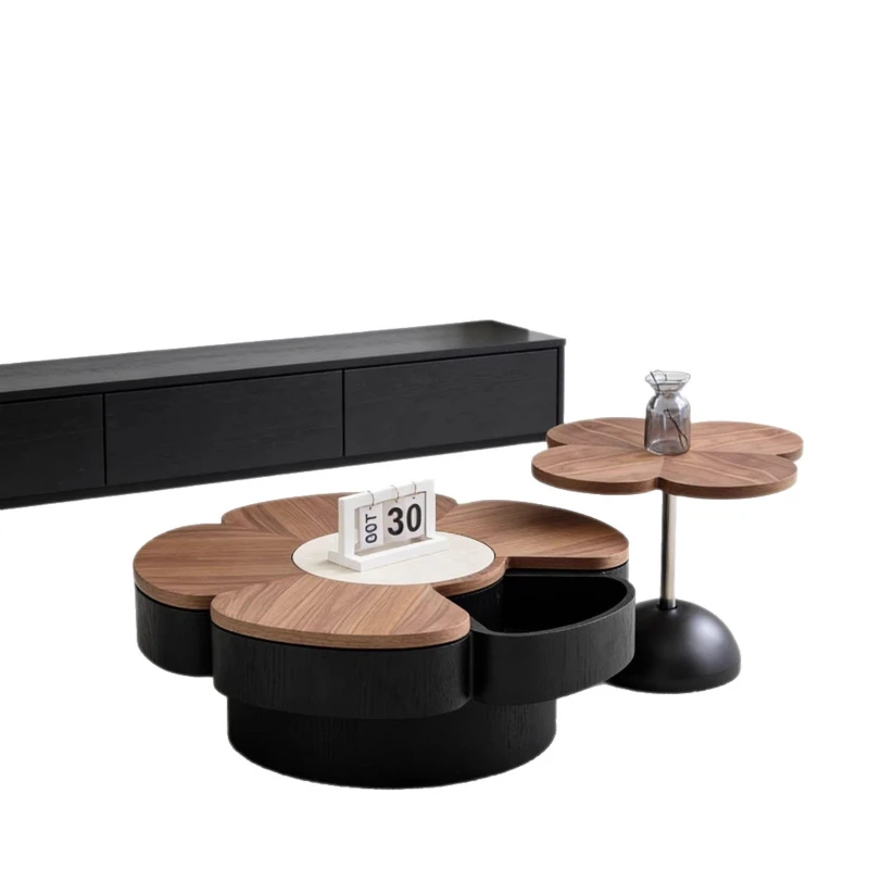 Italian minimalist, flower shaped coffee table combination, rotatable, walnut, living room household