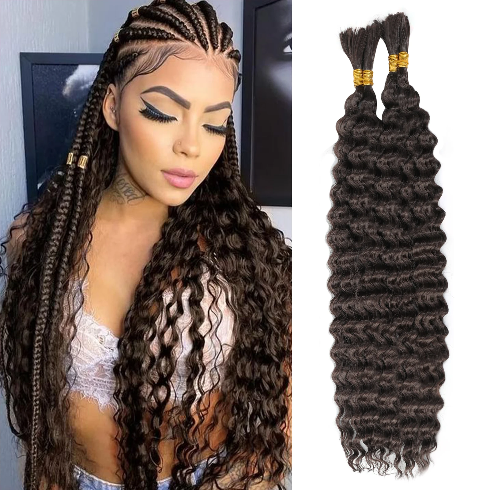 

Длинные вьющиеся волосы для плетения океанских волн, вязанные крючком волосы для чернокожих женщин, плетение волос с глубокими волнами для косичек в стиле бохо