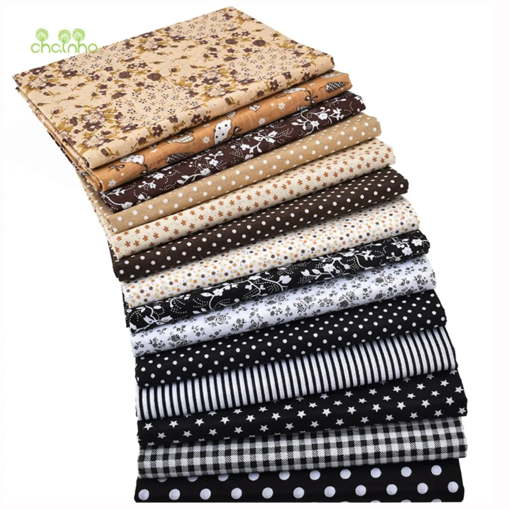 Chainho,Low Density Thin Plain Weave Cotton Fabric,DIY Quilting Sewing Material,Patchwork Cloths Bundle,25x25cm,14 Pieces,BC1-14