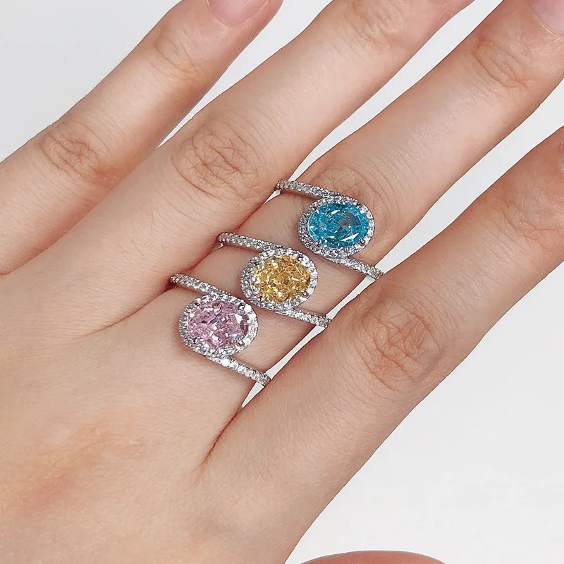 

Женское кольцо в викторианском стиле из стерлингового серебра S925 пробы 1.5ct с овальным искусственным бриллиантом розового, желтого и синего цвета, ювелирные украшения из белого золота, Прямая поставка