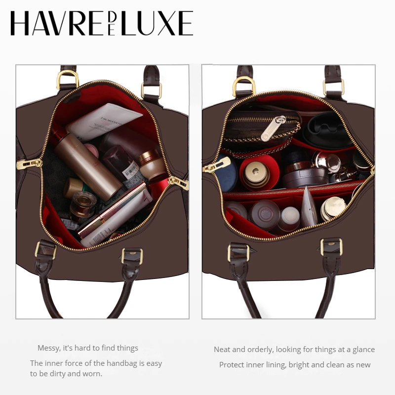 HAVREDELUXE Bag Organizer For Speedy 25 30 Felt Inner Bag Support Shape Easy Storage Handbag Insert Organizer with Pockets