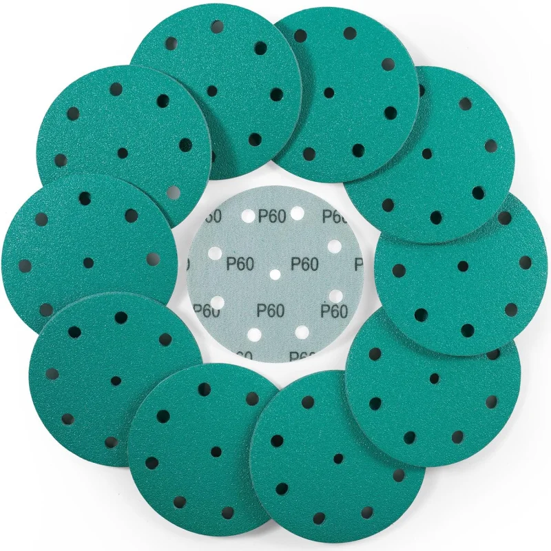 5In 9Holes Sanding Assortment 60 Grit Sandpaper Hook and Loop Film Discs Sand Paper for Random Orbital Sanders