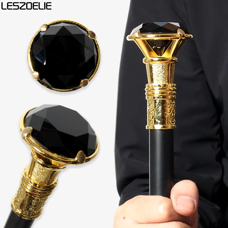 Элегантная трость 90 см в темном стиле с черными бриллиантами и золотой ручкой, модные декоративные трости для косплея для мужчин и женщин