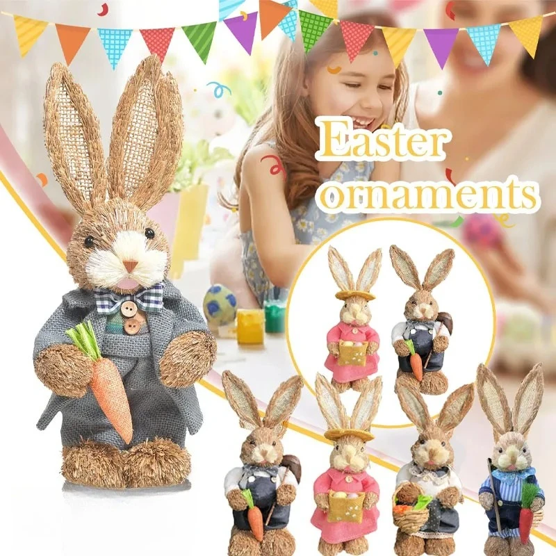 35cm Artisanal Straw Rabbit Decoration Handcrafted Natural Rustic Style Centerpiece for Home Table and Seasonal Festive Accents
