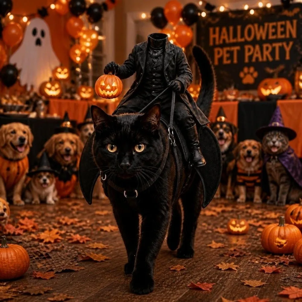 Kreatives Kopfloses Reiter-Katzenkostüm, Kürbislaterne, 3D-Katzensattel-Kostüm, Leichtes Schwarzes Katzenreiter-Kostüm für Cosplay-Events – Detail 6