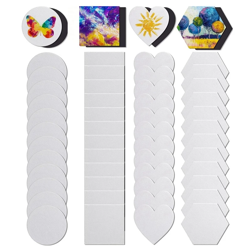 GTBL 48 Pcs Mini Magnetic Canvas Panel Set For Art & Crafts, Various Shapes & Sizes Magnetic Canvas Boards Painting Canvas