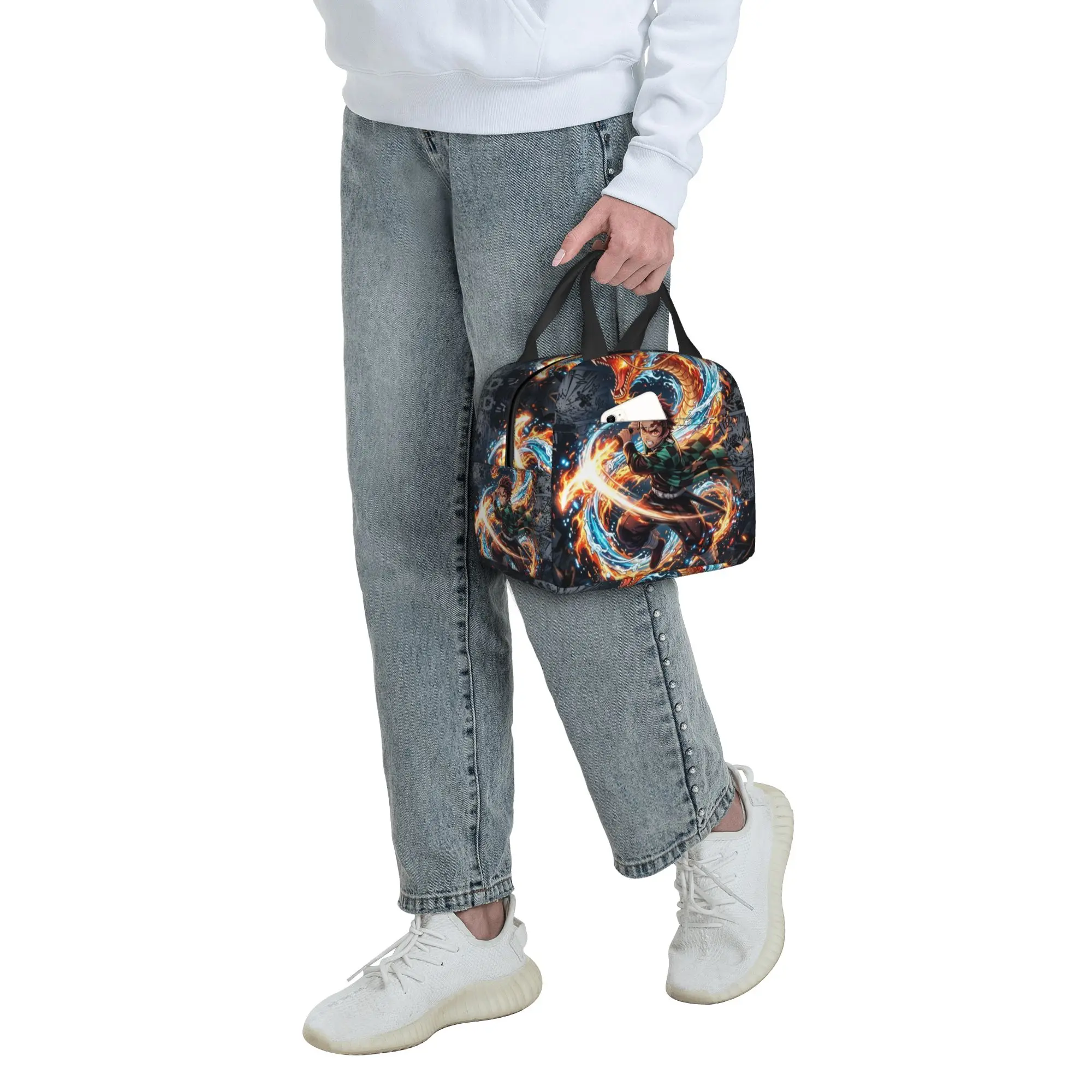 Custom D-Demons Slayers Insulated Lunch Bags Women Cartoon Anime Resuable Thermal Cooler Food Lunch Box Outdoor Camping Travel view 5