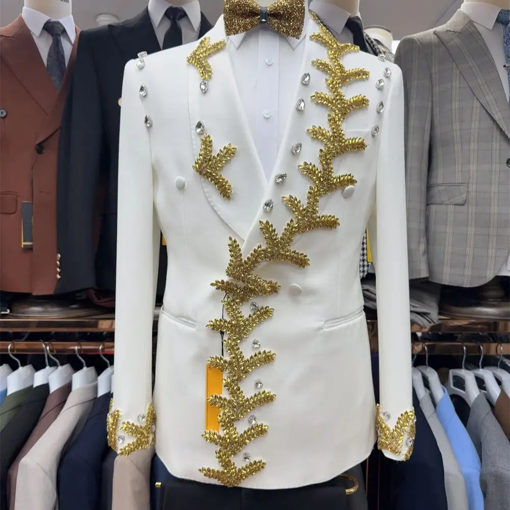 الفاخرة الرجال 2 قطعة دعوى مجموعة الزفاف العريس الدعاوى زي الأداء الدعاوى سترة السراويل مزدوجة الصدر الدعاوى سهرة #5