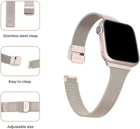 Apple Watch 9 8 7 6 SE 5 4 38 40 41 45 49MM के लिए स्लिम ब्रेसलेट मेटल बैंड, iwatch 42 44MM के लिए अल्ट्रा स्टेनलेस स्टील मिलानीज़ स्ट्रैप 10 best sales घड़ी की चेन - №9