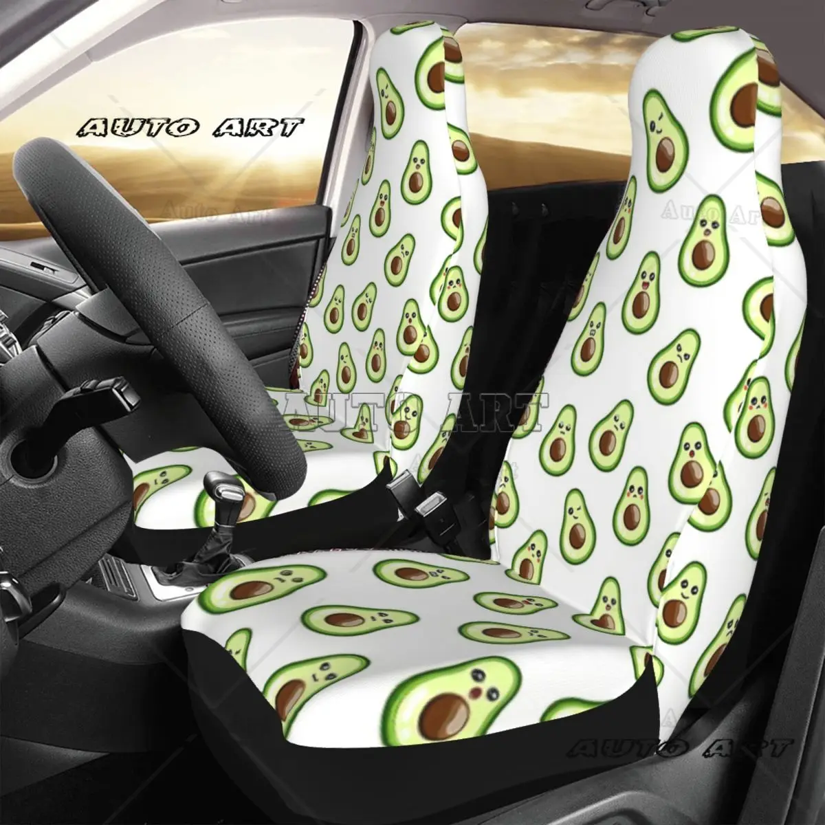 Funny Avocado Emoticons Car Seat Cover Custom Printing Universal Front Protector Accessories Cushion Set