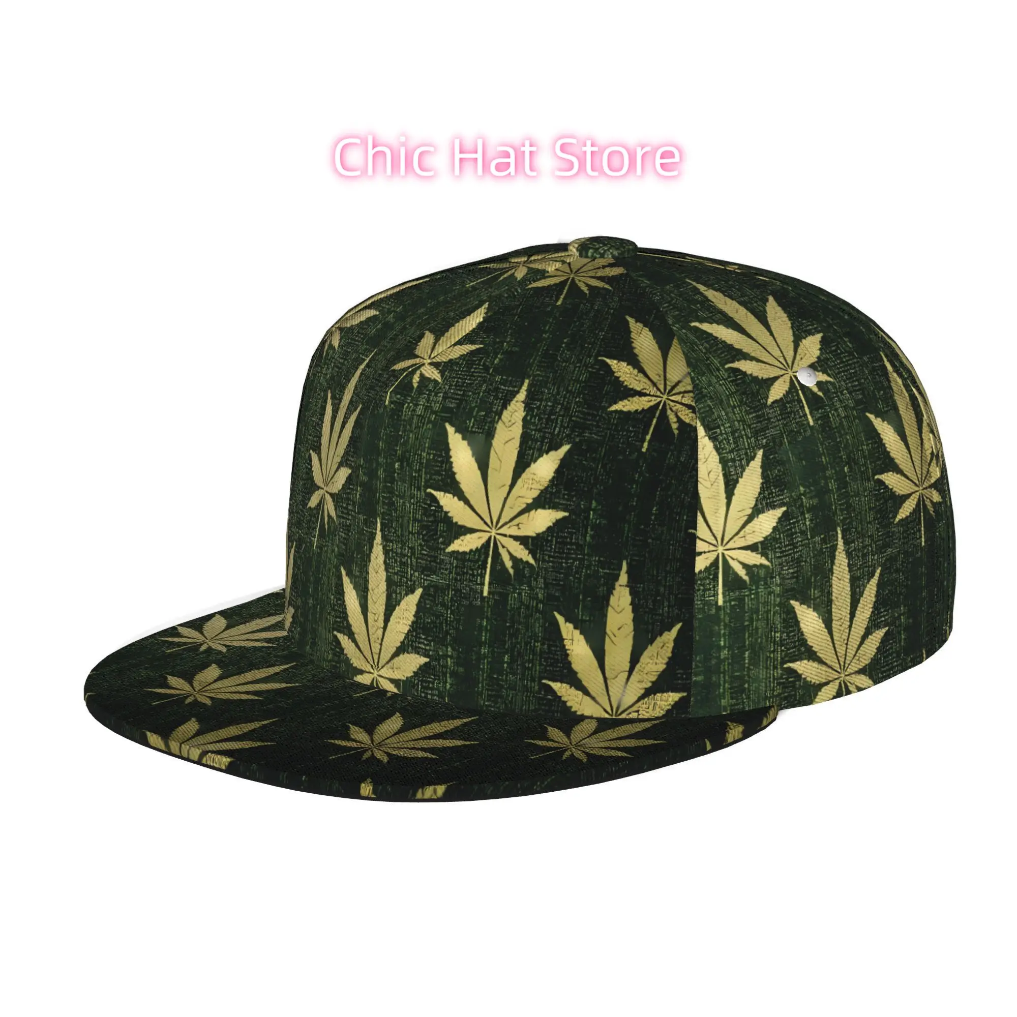 [Leaves Baseball Cap]  Leaves Pattern (1) - Men Women Unisex Flat Brim Baseball Cap - Hip Hop Streetwear Snap