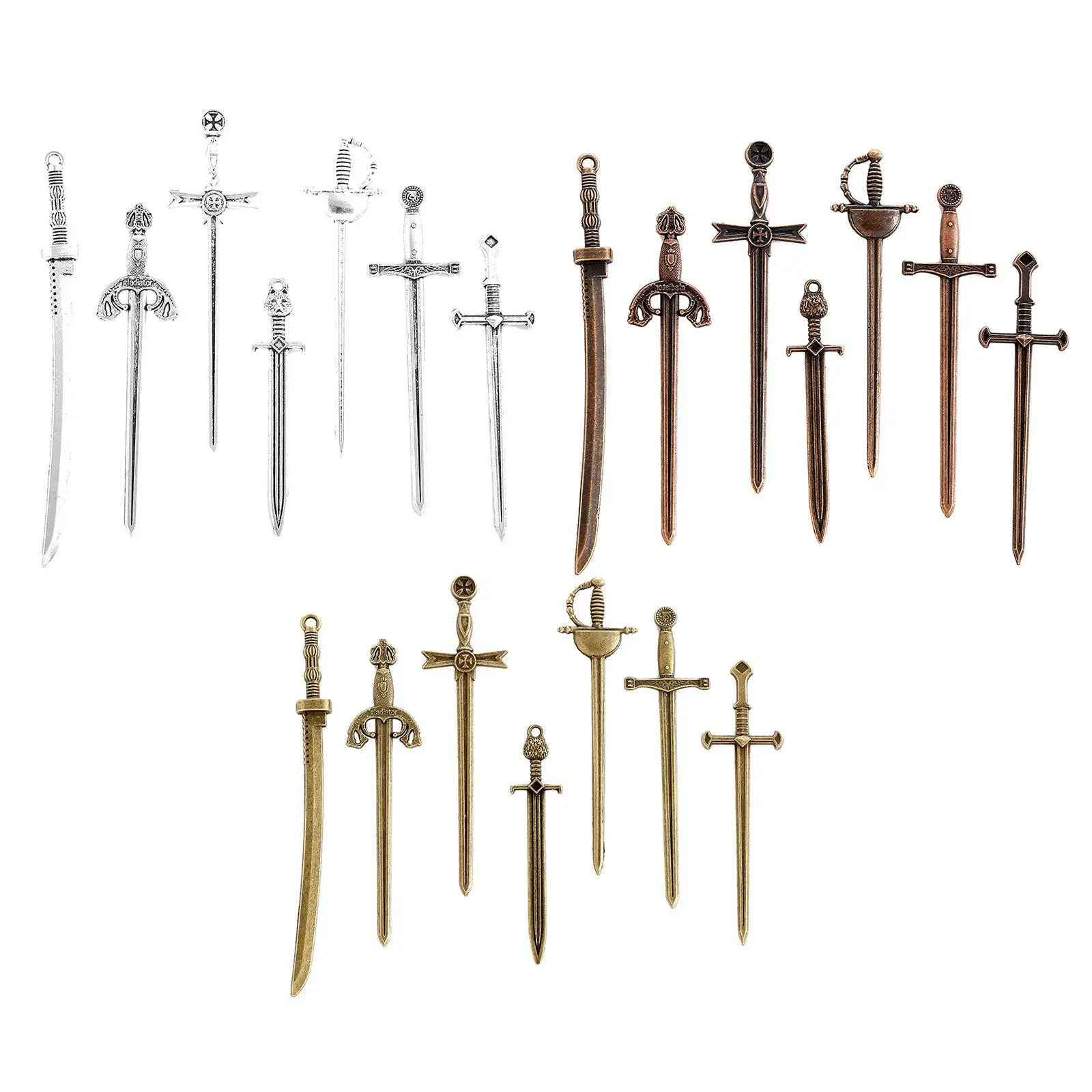 7x Alloy Swords Knife Charms Craft Keyrings Decoration Mini Antique Sword Pendants for Jewelry Making Earrings Bracelet Necklace