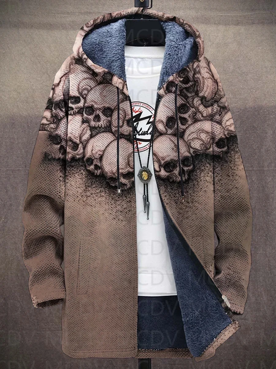 جديد الشتاء أزياء الرجال قلنسوة بسحاب الجمجمة 3D الطباعة سميكة أفخم سستة عباءة محايد الشارع الترفيه الرياضة سترة دافئة