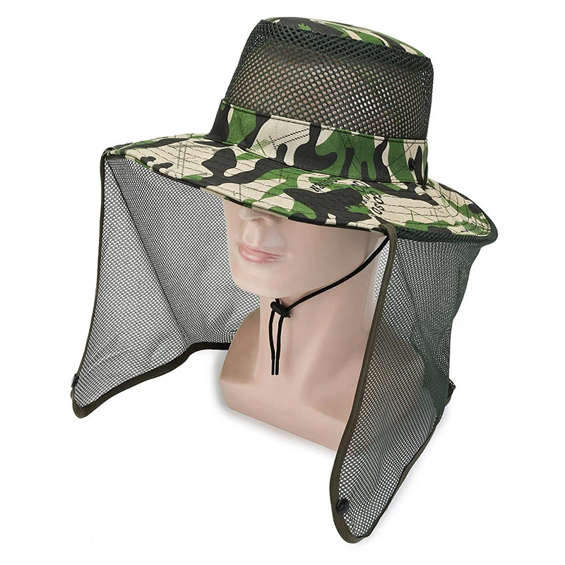 Outdoor Fishing Cap ,Wide Brim Man Breathable Mesh Fishing Caps Beach Hats Camouflage Sun UV Protection Shade Hats 1PC