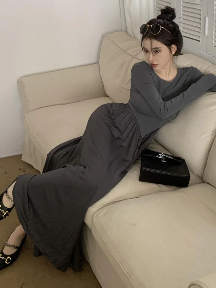 Dresses Women Slim Sexy Design Pure Empire Simple Korean Style Folds Basic Creativity Midi Vestidos Spring Temperament Hot Girls