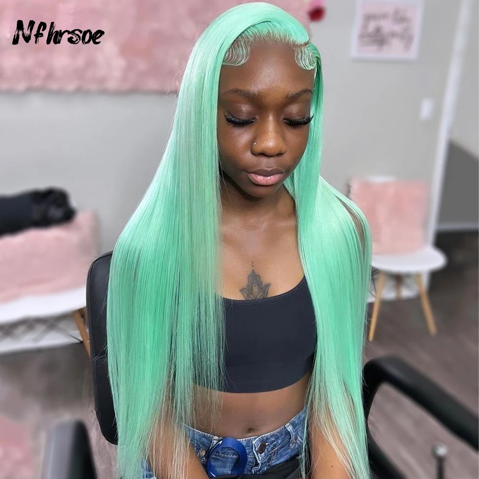 Mint Green Straight 13x4 Lace Frontal Wig Human Brazilian Hair Wigs For Black Women Pre-Plucked Hair Wigs