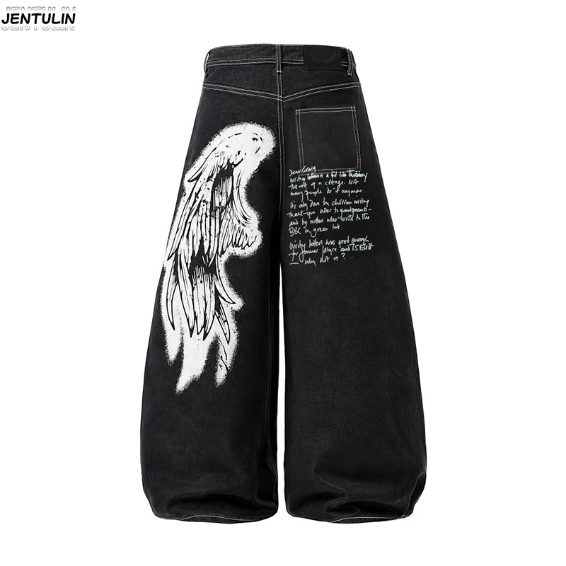 American Street Wings Graffiti Printed Bright Thread Multi Pocket Loose Floor Cowboy Pants Fashionable Men's Women's Work Pants