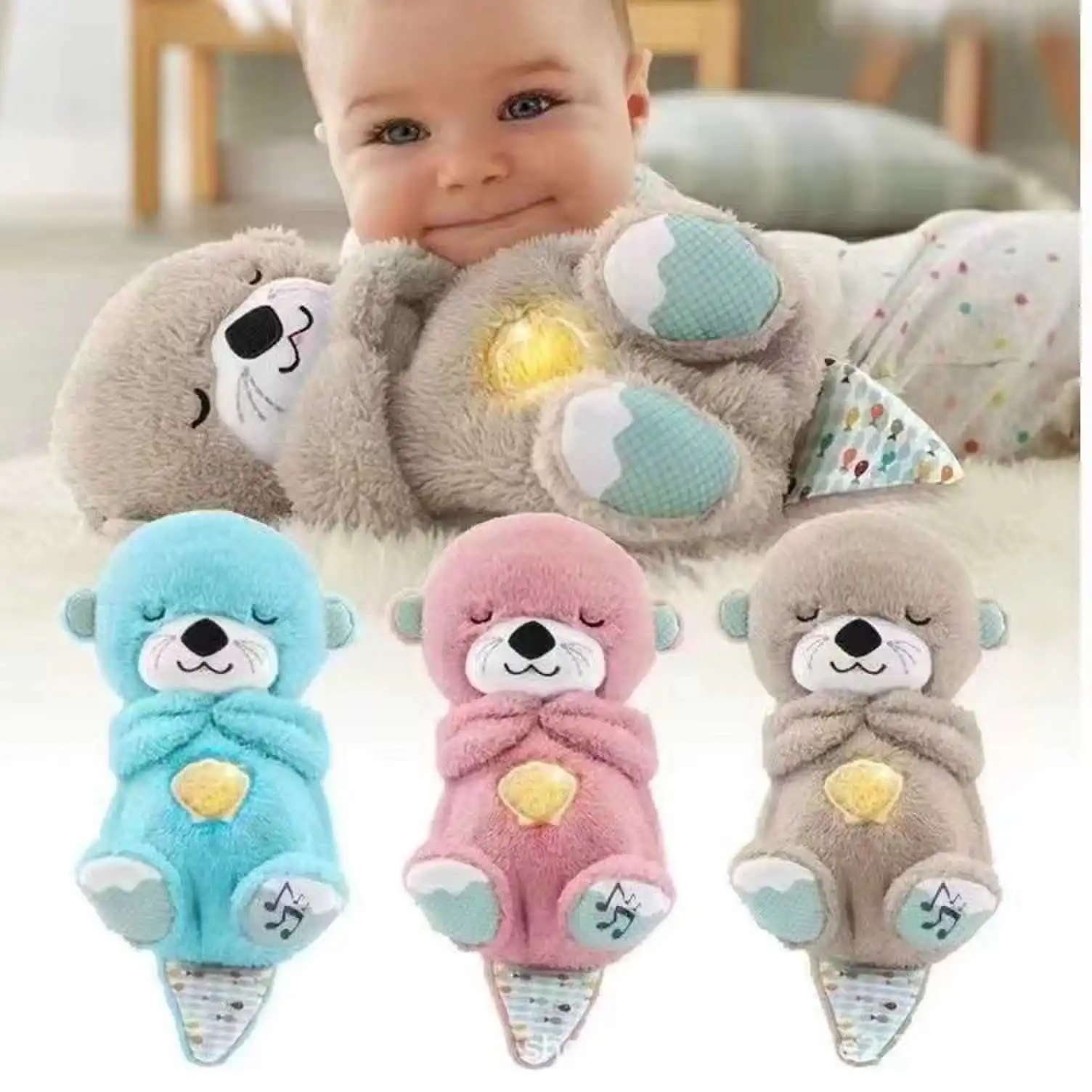 

Breathing Otter Sleep and Playmate Otter Musical Stuffed Baby Plush Toy with Light Sound Newborn Sensory Comfortable Baby Gifts