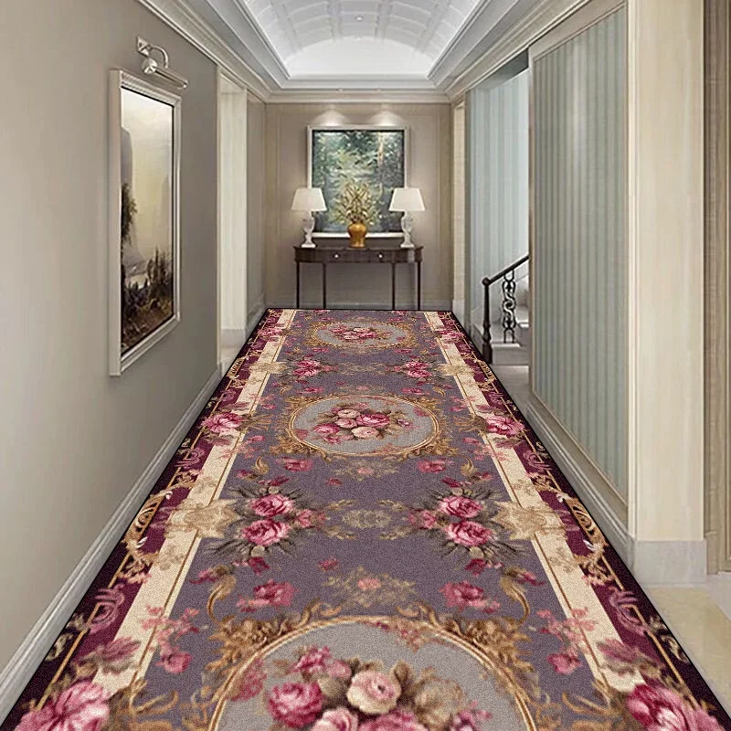 European Floral Hall Corridor Carpet Non-slip Washable Runner Stairway Rug Outdoors Aisle The Long Corridor Mat Customizable 카펫