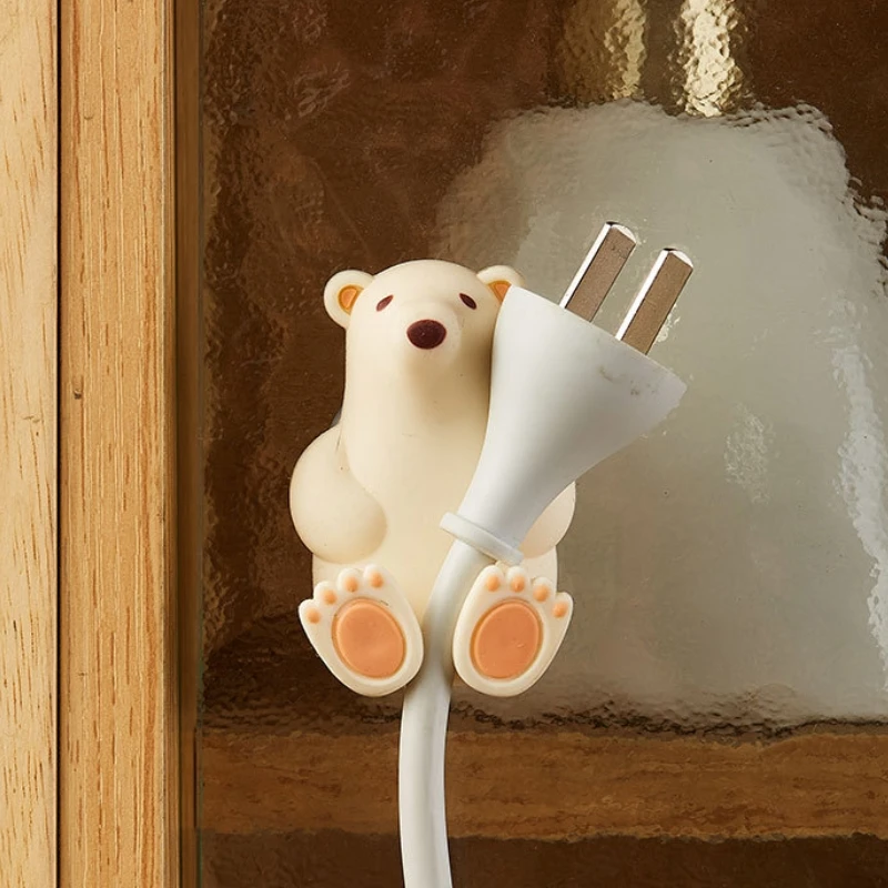 Adorable Polar Bear Toothbrush Holder Wall Mounted Suction Cup Racks Creative Perforation-free Leather Band Mask Plug Storage