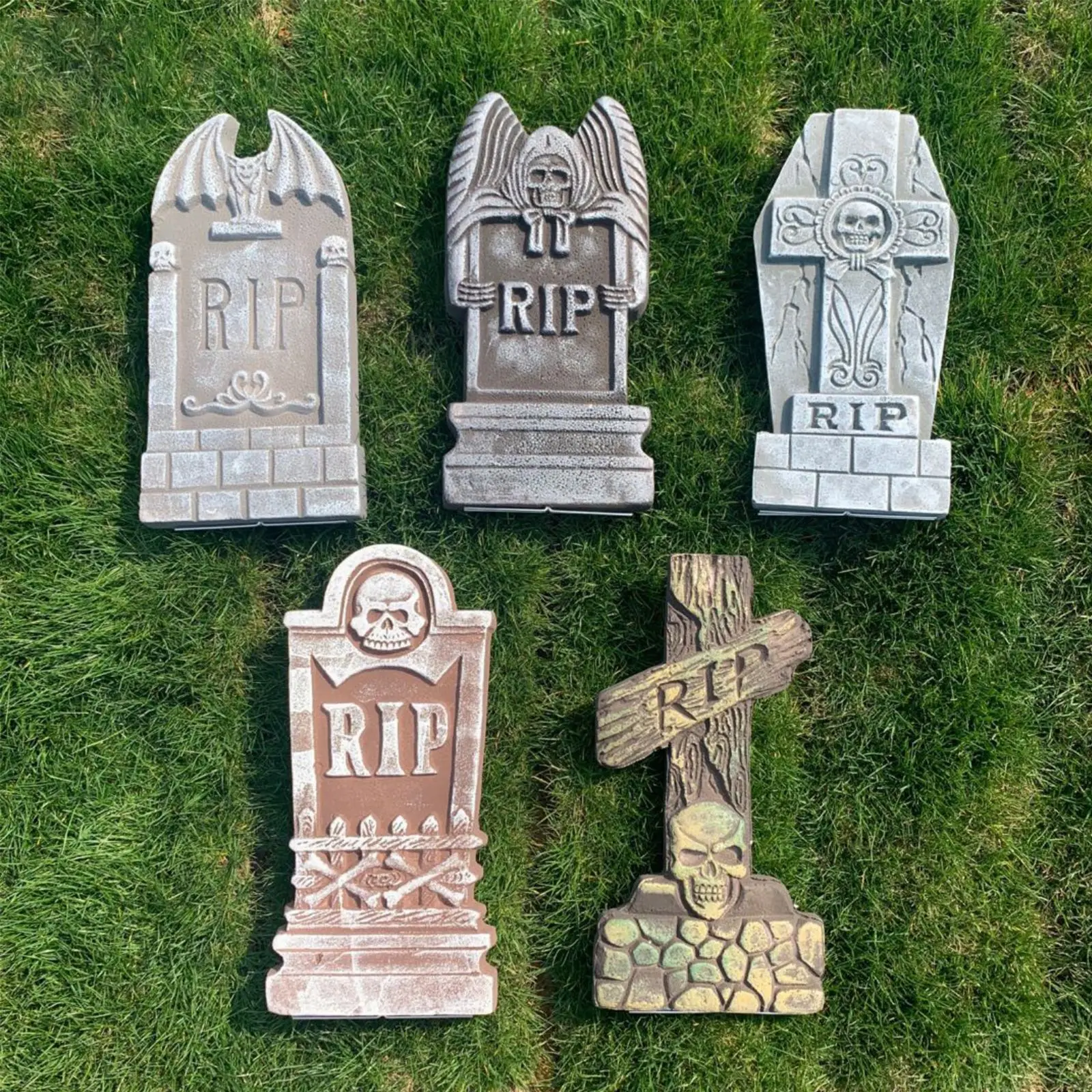 Halloween Foam RIP Tombstones Graveyard Headstone Decorations Outdoor Large Faux Spider Net for Halloween Lawn Yard Garden Party