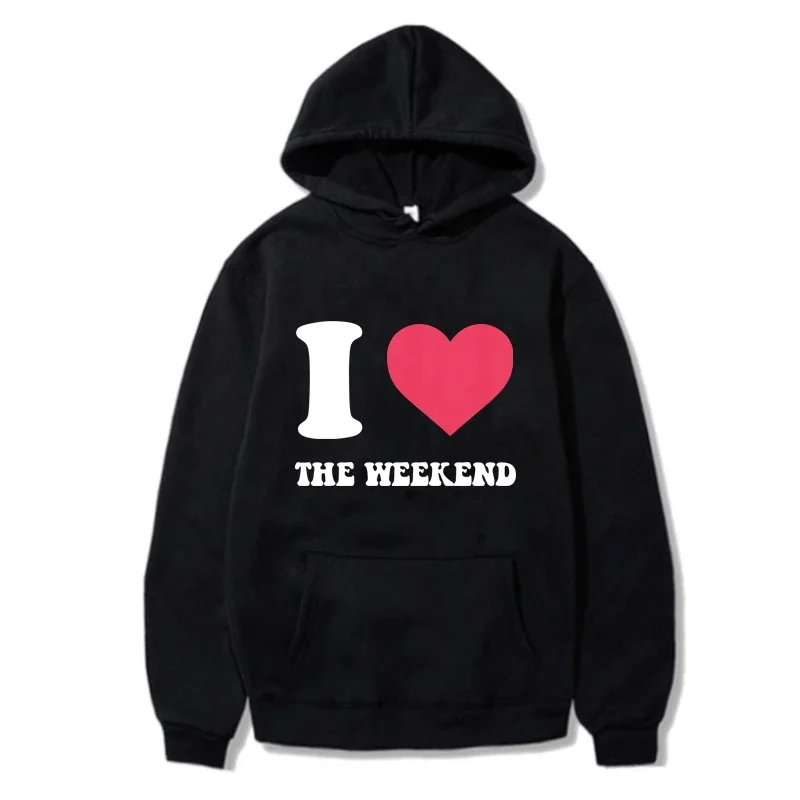 Y2k Fashion Women/Men Hoodie Letter Printed Coat Vintage Graphic Casual Jacket Red Heart I Love the Weekend Sweatshirt Teen Tops