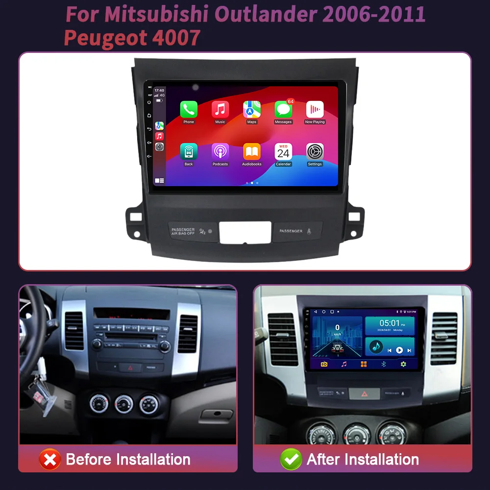 Dla Mitsubishi Outlander 2005-2011 Radio samochodowe Multimedialny odtwarzacz wideo Nawigacja samochodowa Android Car Play Ekran 2 din