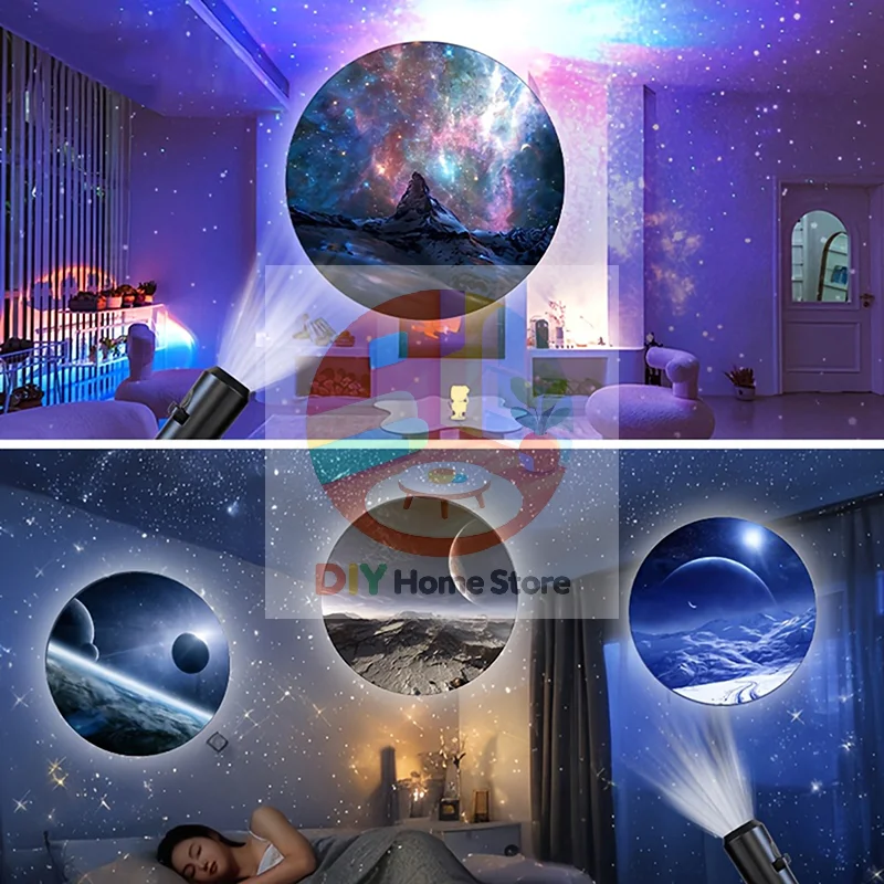 LED Galaxy Star Projector Light 1 Light Source 10 Replaceable Pictures for Kids Relaxing Night Light