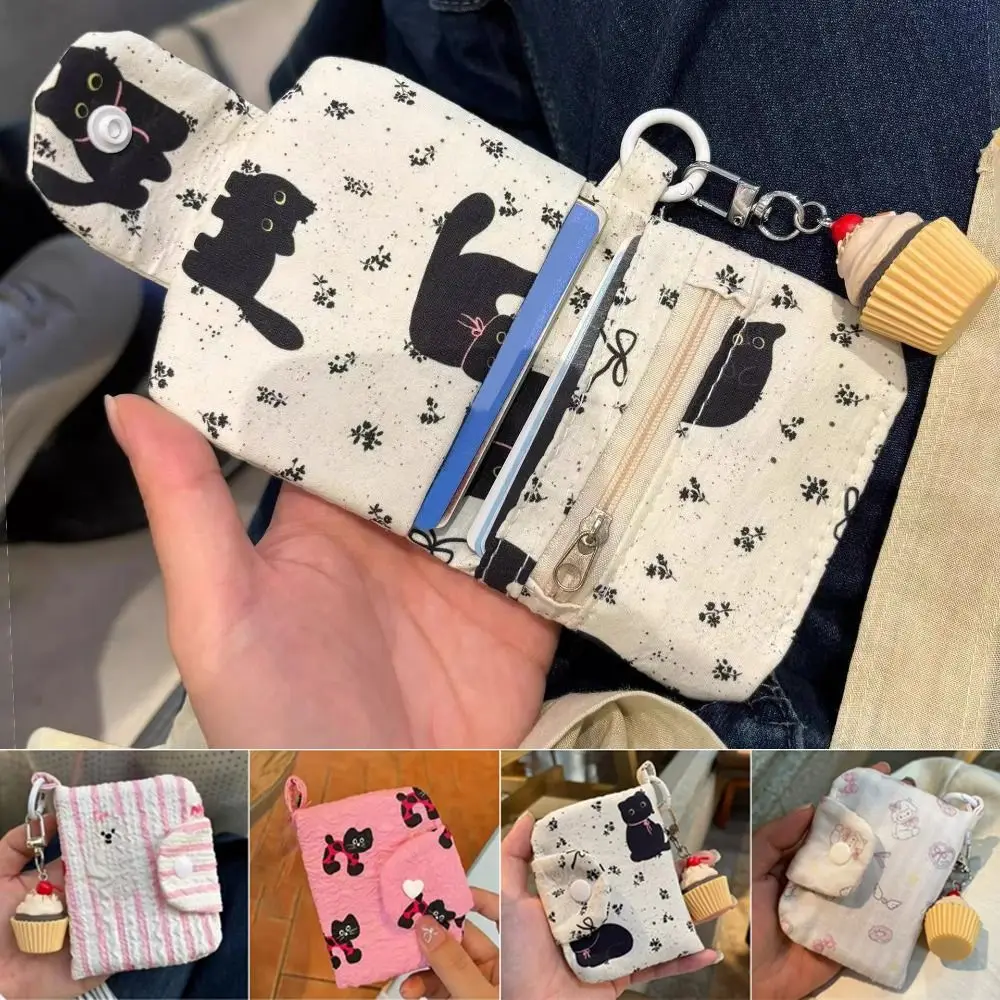 Kawaii Canvas Cute Animal Coin Purse Multi Layer Cat/Bear/Lamb Wallet Pouch Mini Portable Small Storage Bag Earphone