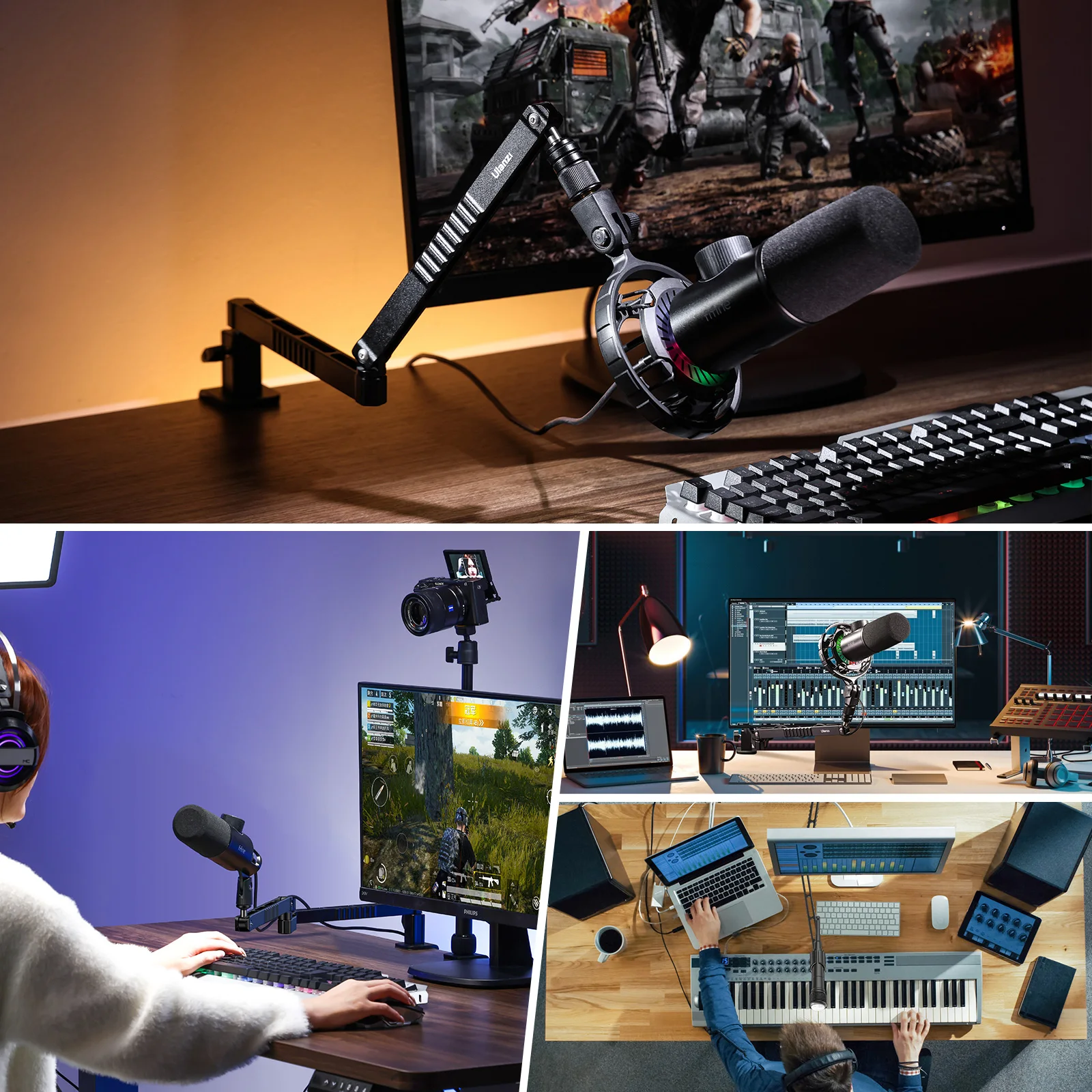 Ulanzi-Upgraded LS26 Suporte Microfone de Baixo Nível, Grampo Ajustável Clip, Desktop Mic, Suporte Braço Boom, Ajuste Multi-Ângulo