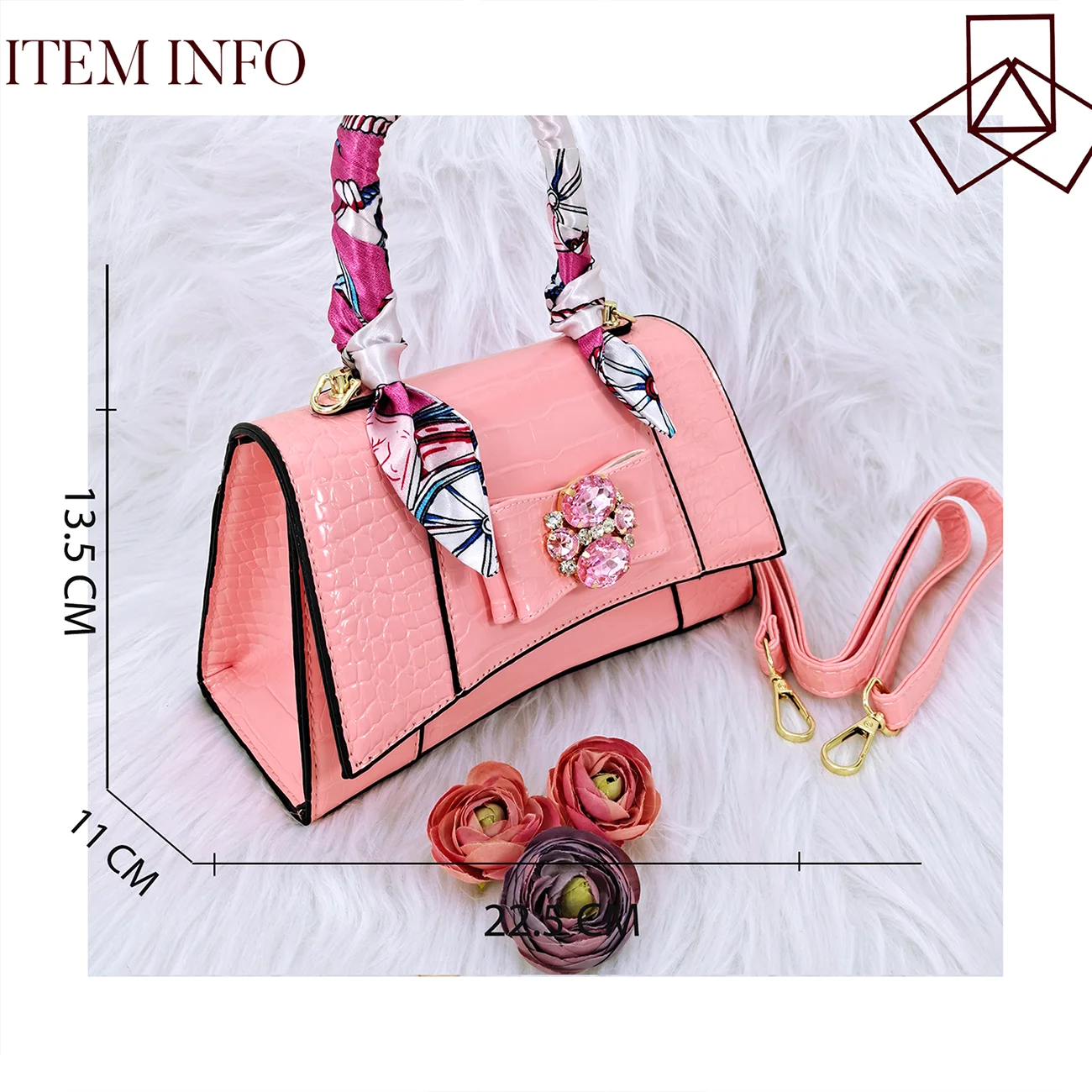 QSGFC African Newest Mature Classics Style Platform Design Rhinestone Decoration Party Wedding Shoes and Bag in Pink Color