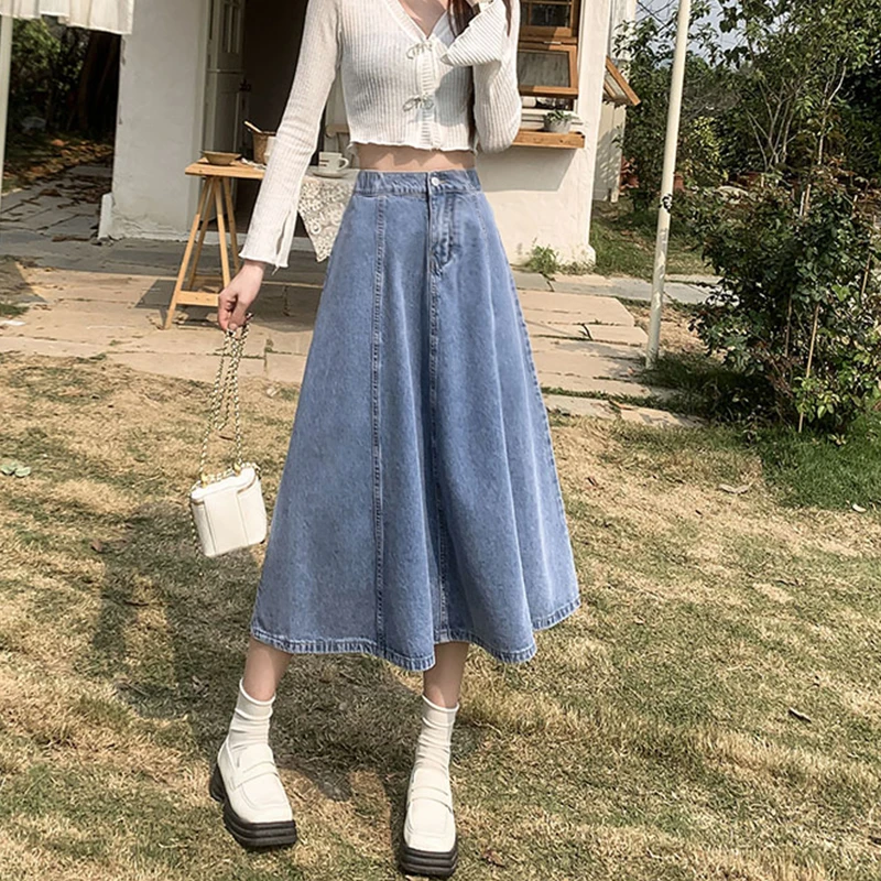 Korean Summer Above Knee Slim Fit Skirt with Straight Lines Denim skirt Long skirts Slit skirt Denim midi skirt High waist