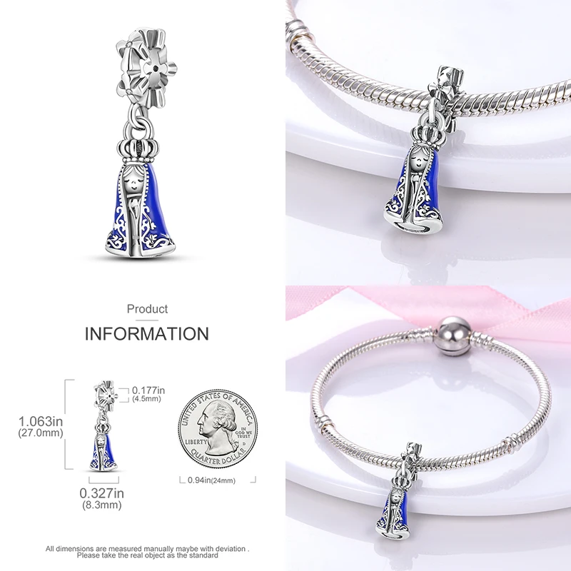 2023 New in Hot sale Original Our Lady Shaped Charm Beads Fits Pandora Bracelet 925 Silver Blue Series Pendant Bead Fine Jewelry