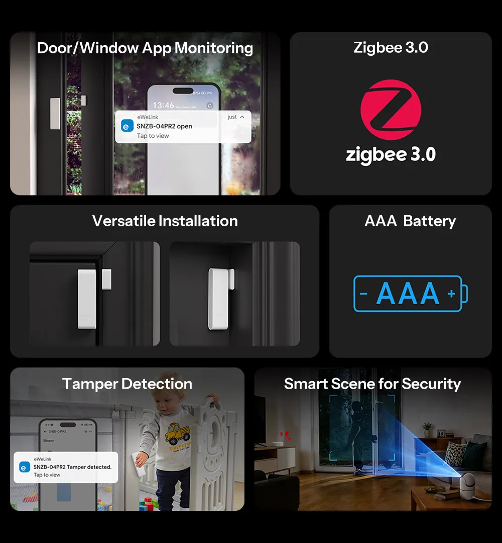 SONOFF SNZB-04PR2 SenseGuard DW Gen2 Smart Zigbee 3.0 Tür-/Fenstersensor Horizontale und Vertikale Montage Kompatibel mit Zigbee Hub – Detail 2