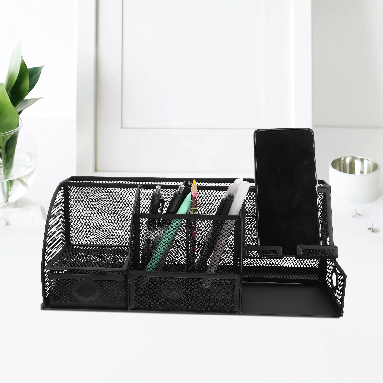 

Iron Mesh Desktop Pen Holder Office Desk Organizer Stationery Storage Box Desktop Storage Case Tabletop Organizer